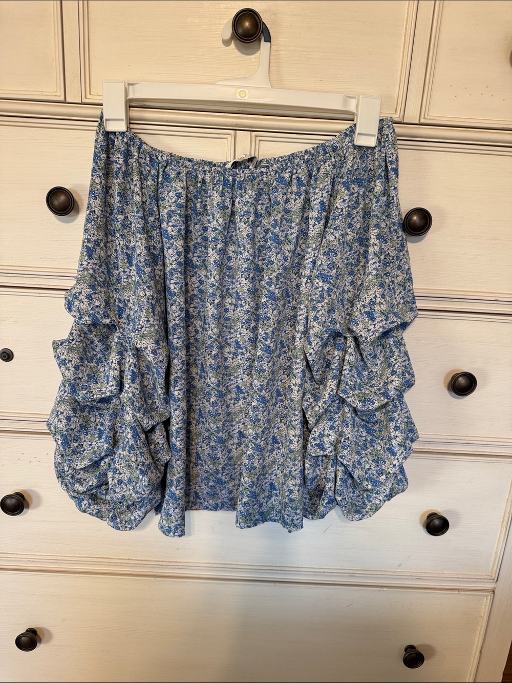 Patrizia Luca Blue Floral Ruffle-Detail Mini Skirt
